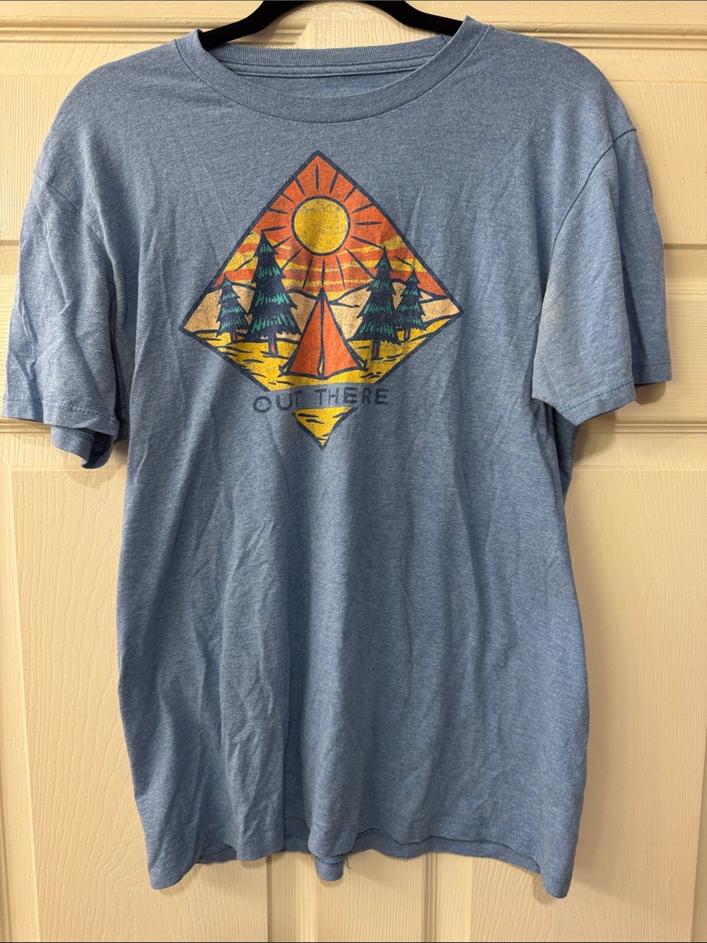 Sonoma Men’s Medium Sky Blue Tent Camping Graphic Tee”Out There” Distressed
